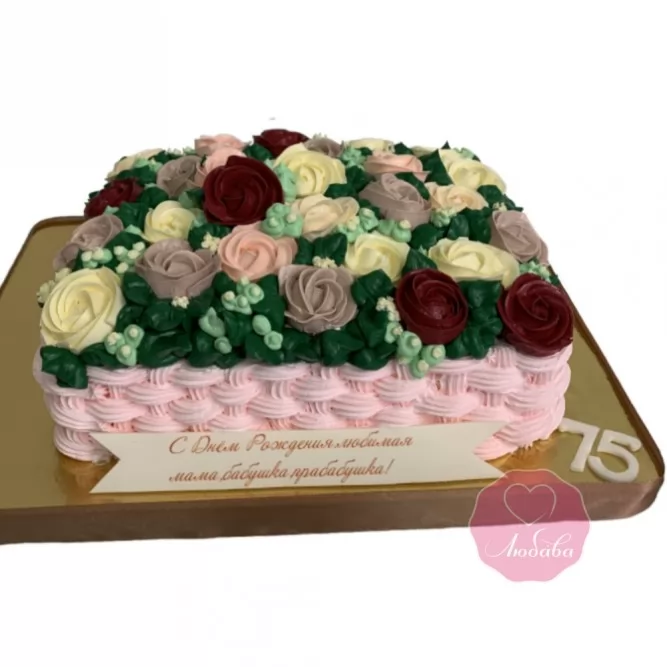 Торт корзина с розами №2841