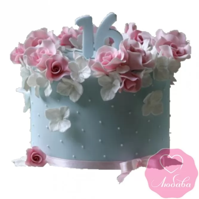 Торт на день рождения девочке с цветами №2491