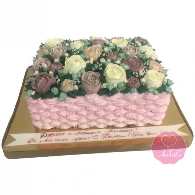 Торт на день рождения корзина роз №2739