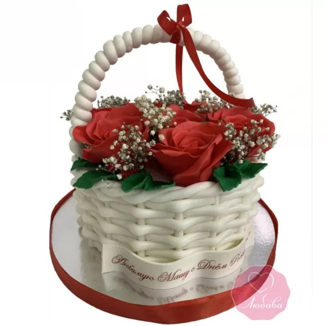 Торт в виде корзины с цветами №2893