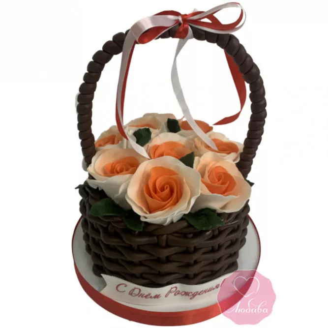 Торт корзина с цветами №3357