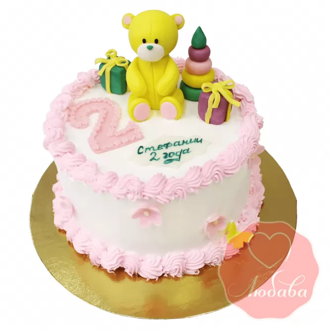 Торт на день рождения с желтым мишкой №1214