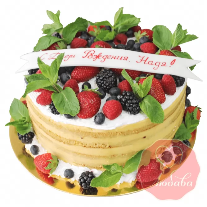Торт с ягодами с мятой №1303