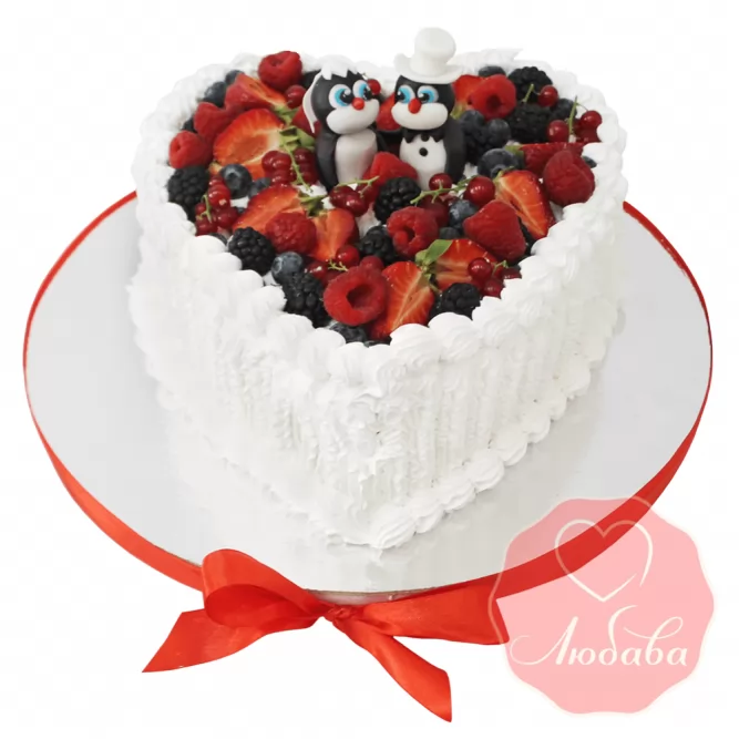Свадебный Торт с ягодами и пингвинами №1308