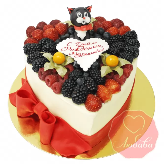 Торт с ягодами с котом №1313
