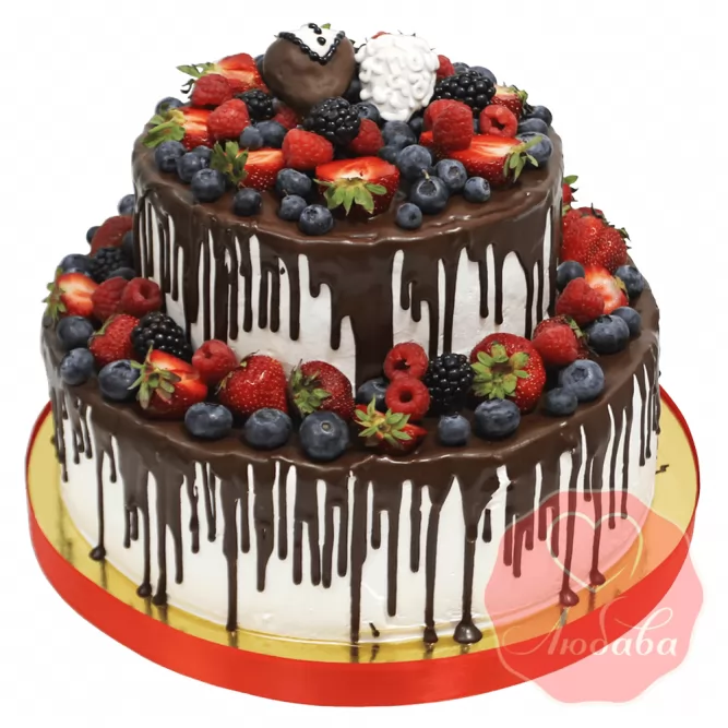 Торт с ягодами двухъярусный с шоколадом №1317