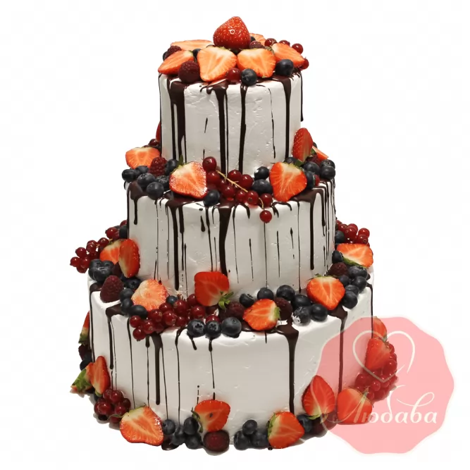 Свадебный Торт с ягодами трехъярусный №1322