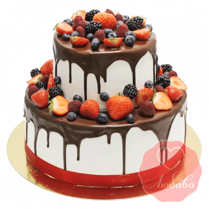 Торт с ягодами двухъярусный №1323