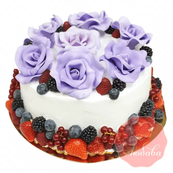 Торт с ягодами с розами №1334