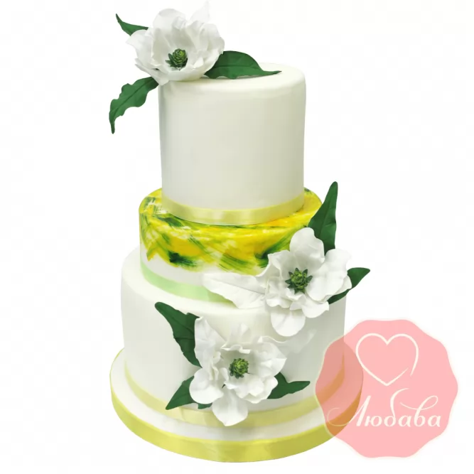 Свадебный Торт белый с цветами №1351