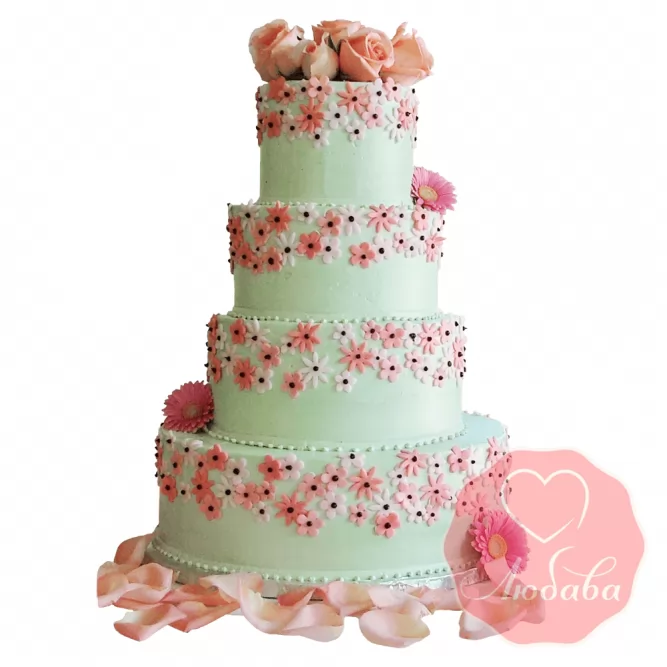 Свадебный Торт с цветами №1519