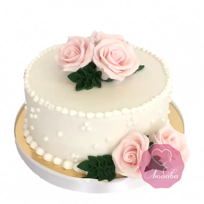 Торт свадебный одноярусный с розами №1720