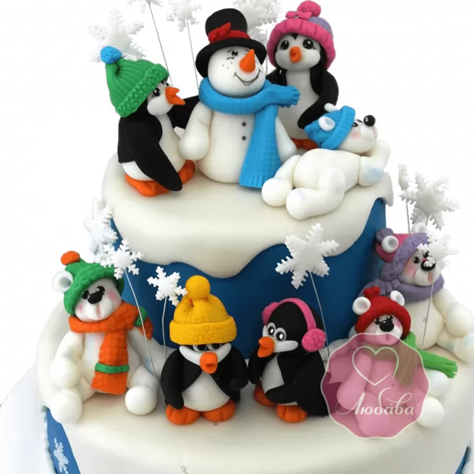 Торт Новогодний Снеговик с друзьями №1754