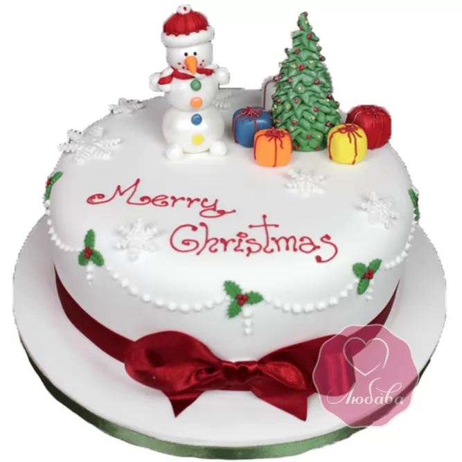Торт Новогодний на Рождество со снеговиком №1761