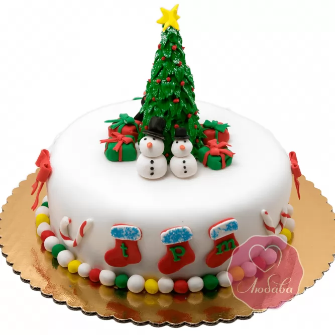 Торт Новогодний снеговики под елкой №1771