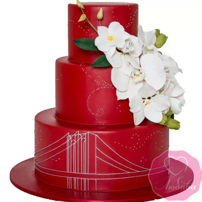 Торт свадебный красный в Английском стиле №1870