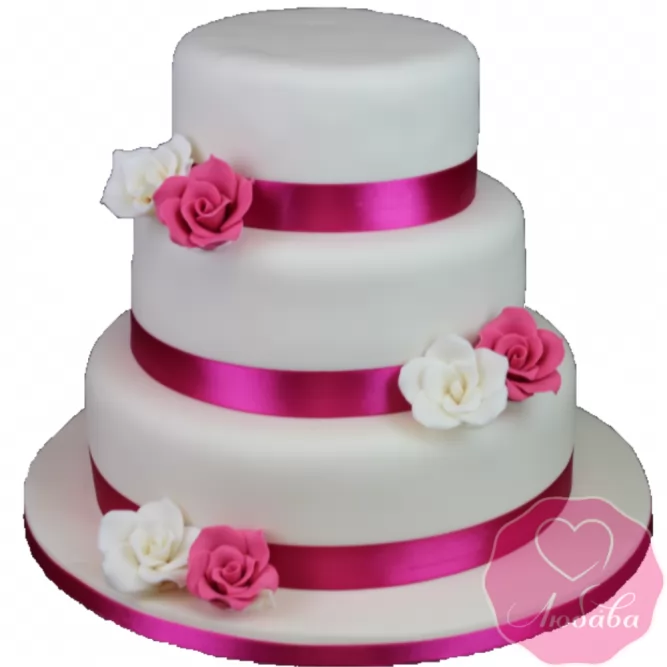 Торт свадебный фуксия с розами №1881