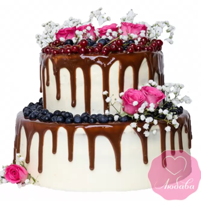 Торт свадебный с ягодами и розами №1899