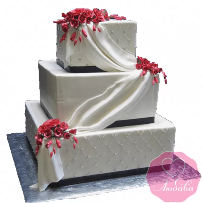 Торт свадебный с вуалью и розами №1903