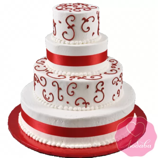 Торт свадебный с красными узорами №1917