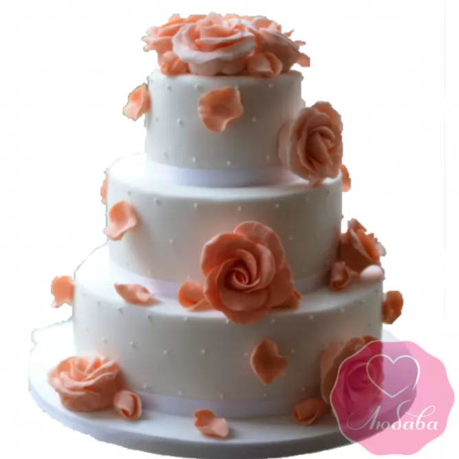 Торт свадебный с розовыми розами №1929