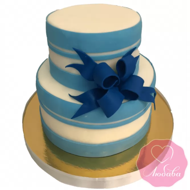 Торт свадебный голубой с бантом №1964
