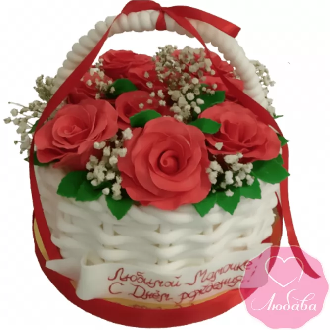 Торт на день рождения корзина с розами №2002