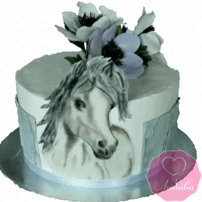 торт детский с лошадью и цветами №2042