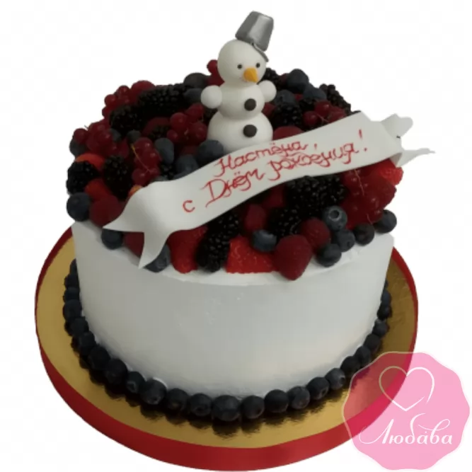 торт праздничный ягодный со снеговиком №2054