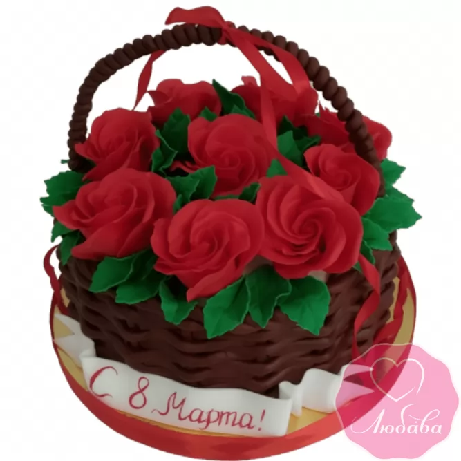 торт праздничный на 8 марта корзина с розами №2110