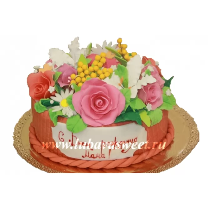 Торт корзина с цветами №201