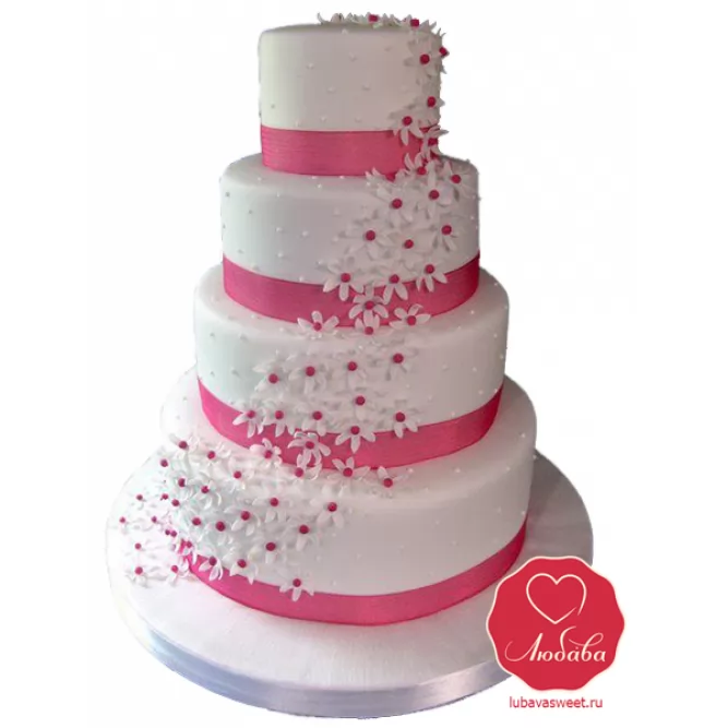 Торт свадебный бело-розовый №800