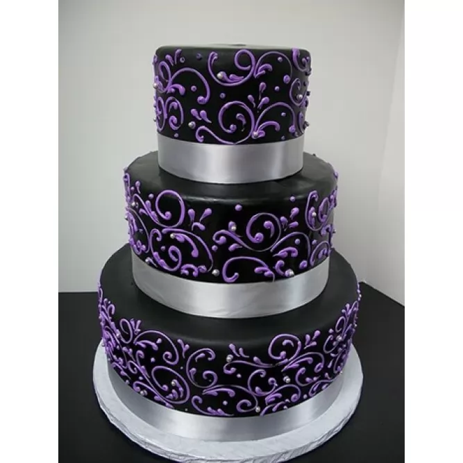 Торт свадебный с фиолетовым узором №729