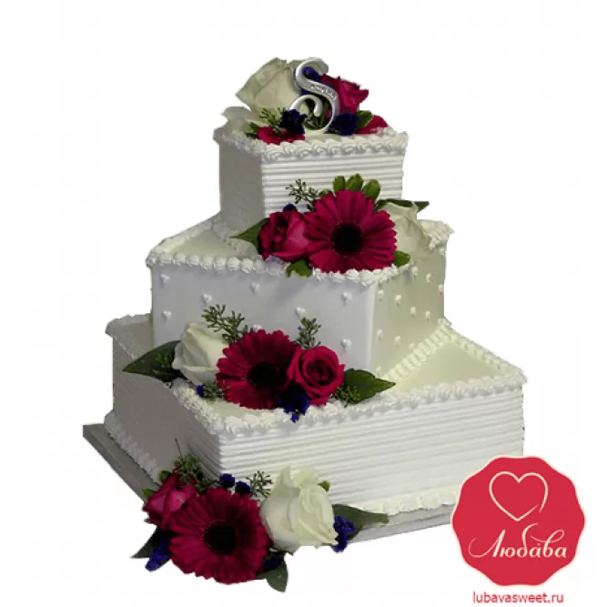 Торт свадебный Пирамида с цветами №724