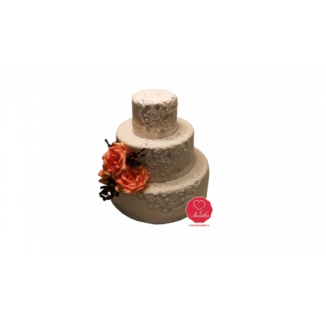 Торт свадебный с розами №991