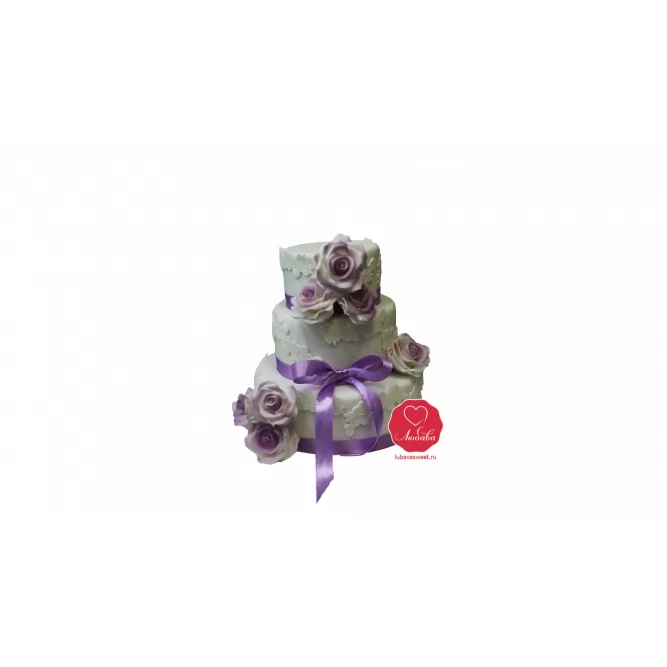Торт свадебный с цветами и бантиком №1104