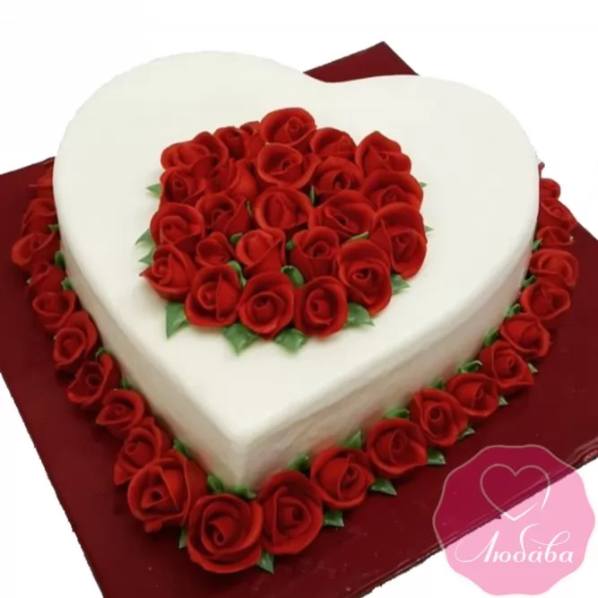 Торт праздничный сердце и розы №2635