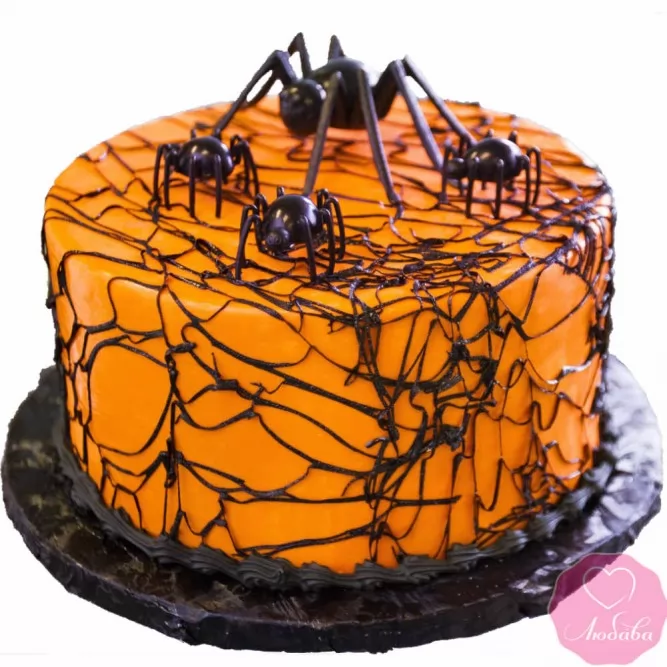 Торт праздничный на хэллоуин с пауками №2706