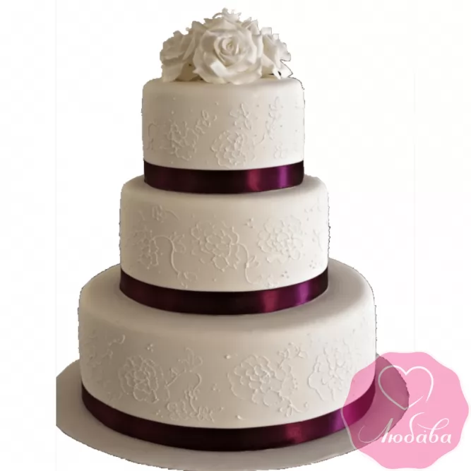 Торт свадебный с белыми розами №2151