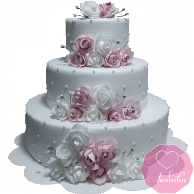 Торт свадебный с розами №2190