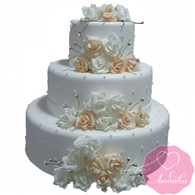 Торт свадебный с чайными розами №2210