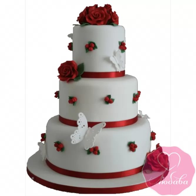 Торт свадебный с красными розами №2213