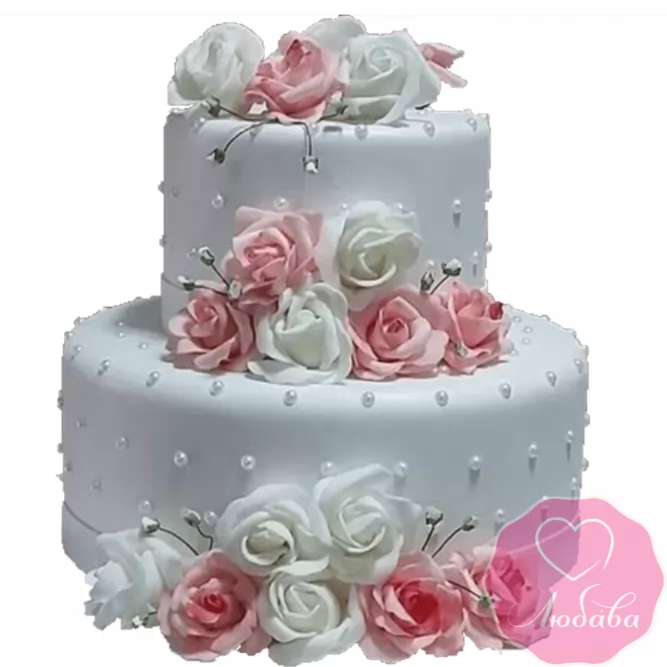 Торт свадебный двухъярусный с розами №2214