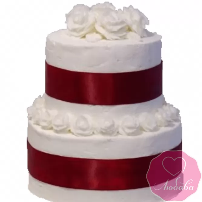 Торт свадебный марсала с белыми розами №2227