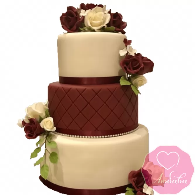 Торт свадебный марсала с розами №2228