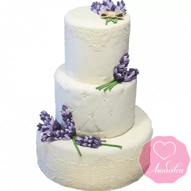 Торт свадебный с цветами лаванды №2244