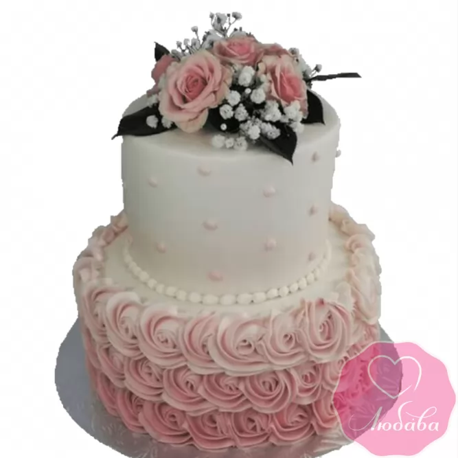 Торт свадебный с розовыми розами №2312
