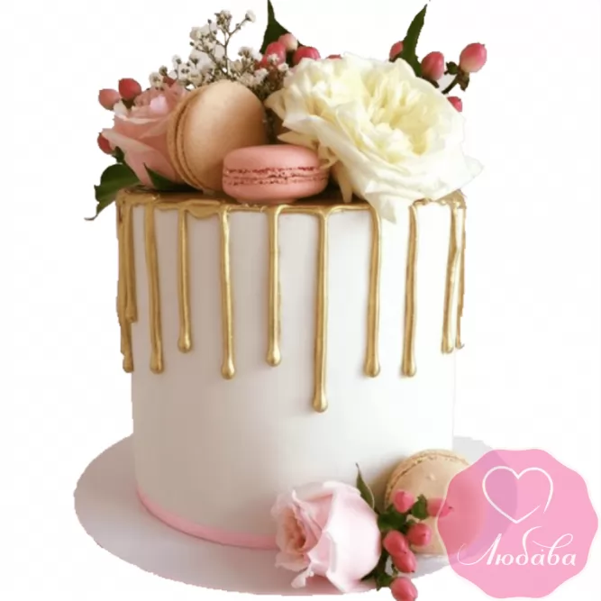 Торт свадебный одноярусный с розами №2314