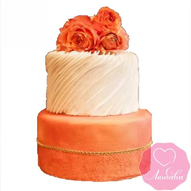 Торт свадебный коралловый с розами №2415