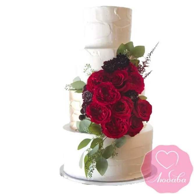 Торт свадебный с живыми розами №2432